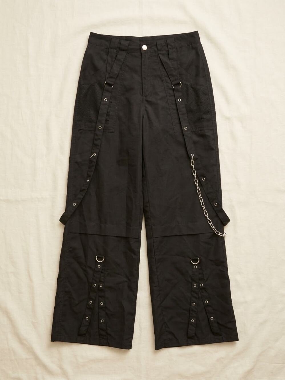 Goth Punk Pants Size Small Grommet Chain Straps Wide Leg Black